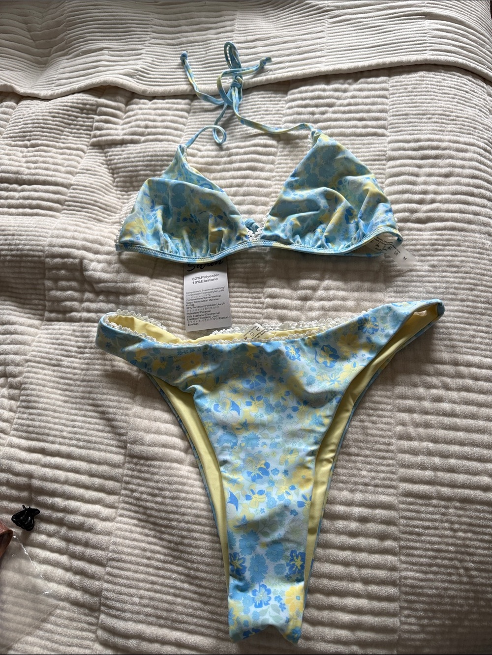 SHEIN Light Blue and Pale Yellow Floral Bikini Set